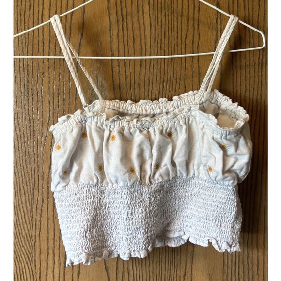 American Eagle White Daisy Crop Tank Top Size XS Summer Beach Ruffle - Picture 3 of 5